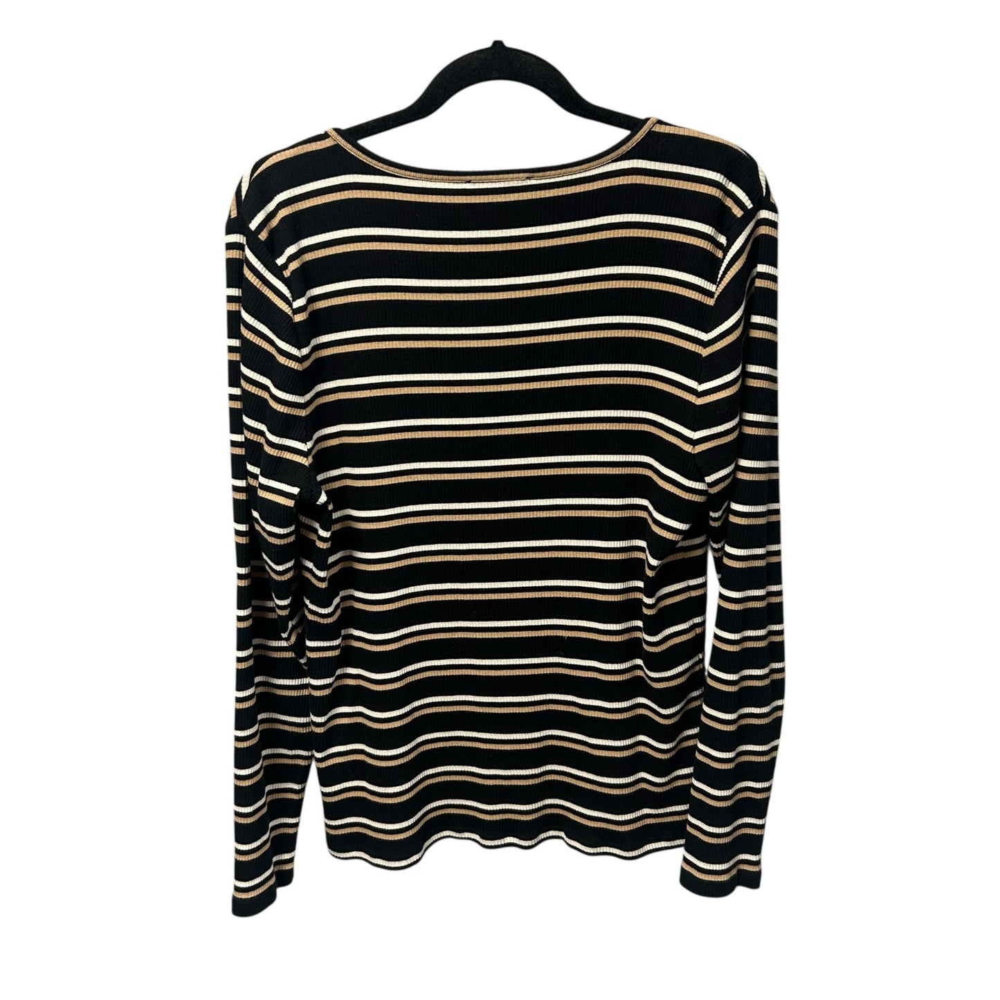 Ann Taylor Weekend Collection Black Tan Cream Stripe Henley Top Womens XXL