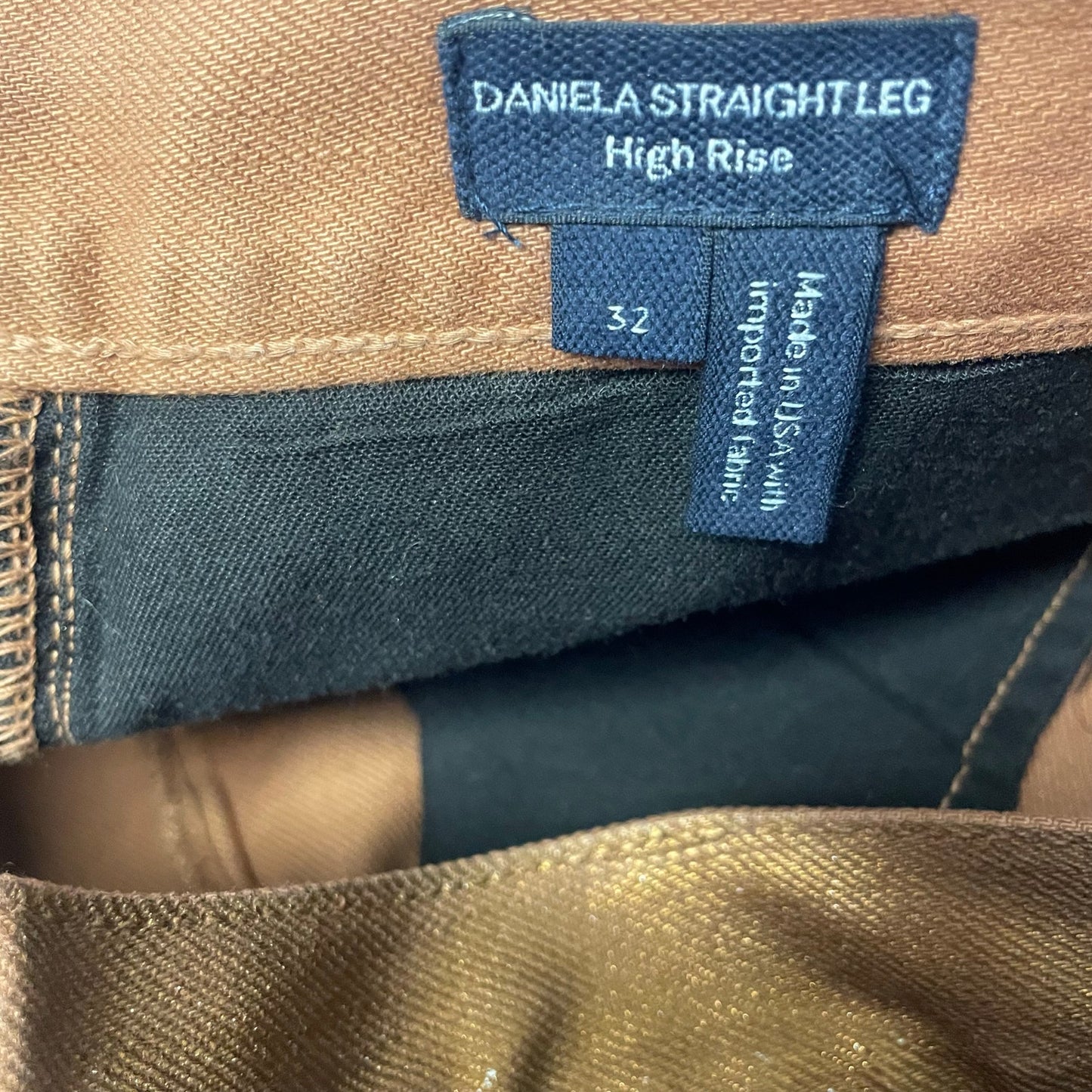 Veronica Beard Jeans Daniela Straight Leg High Rise Bronze Metallic Pant Size 32