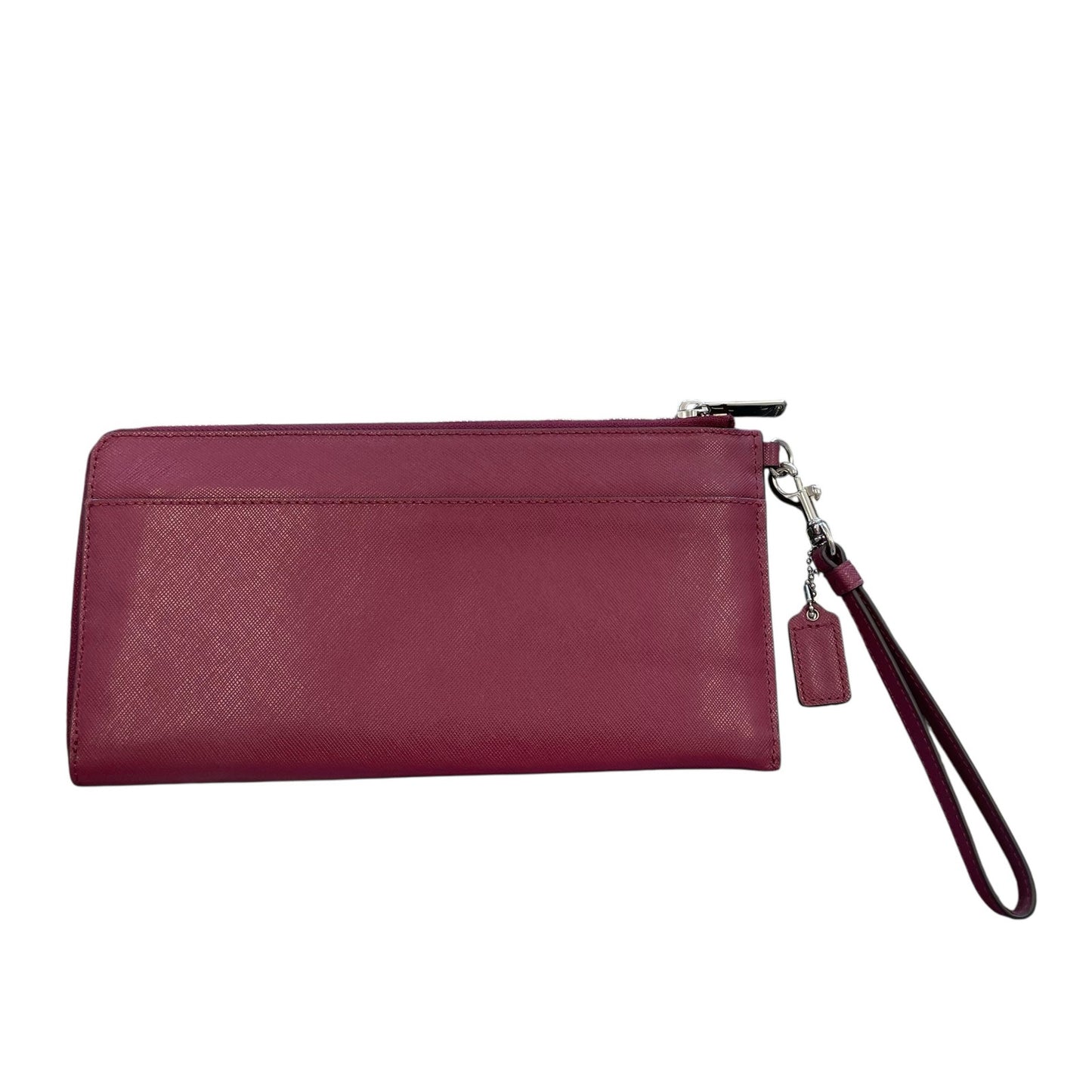 Coach Burgundy Saffiano Leather Zip Up Wristlet Pouch
