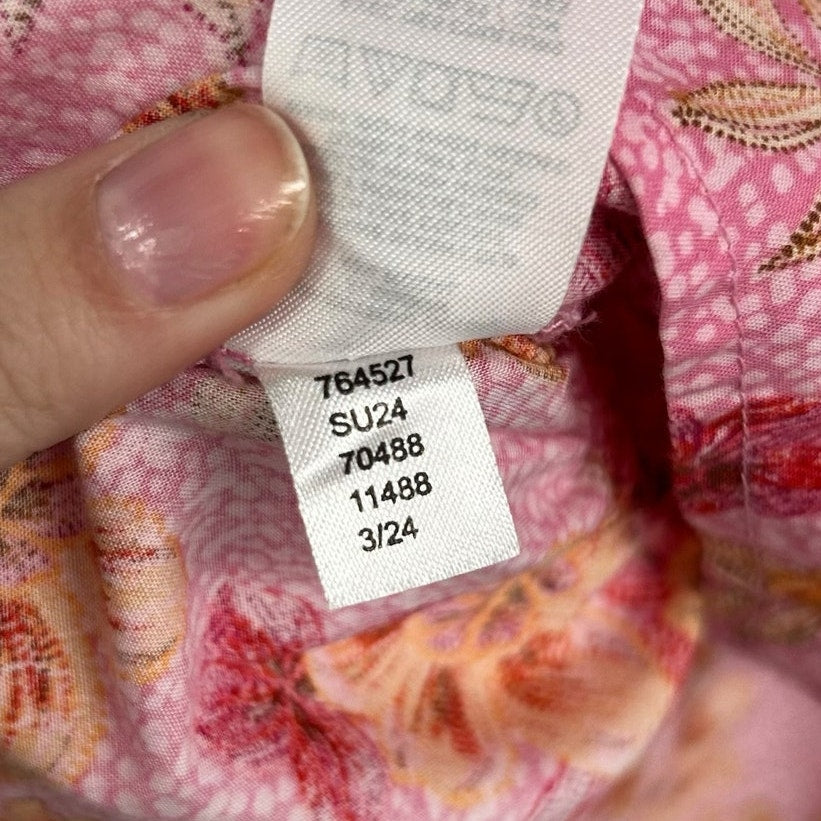 LOFT Pink Zinnia Lily Gathered Waist V-Neck Blouse Womens Petite Small