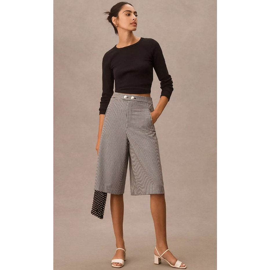 Maeve by Anthropologie Black White Houndstooth Tailored Culotte Shorts Womens 6