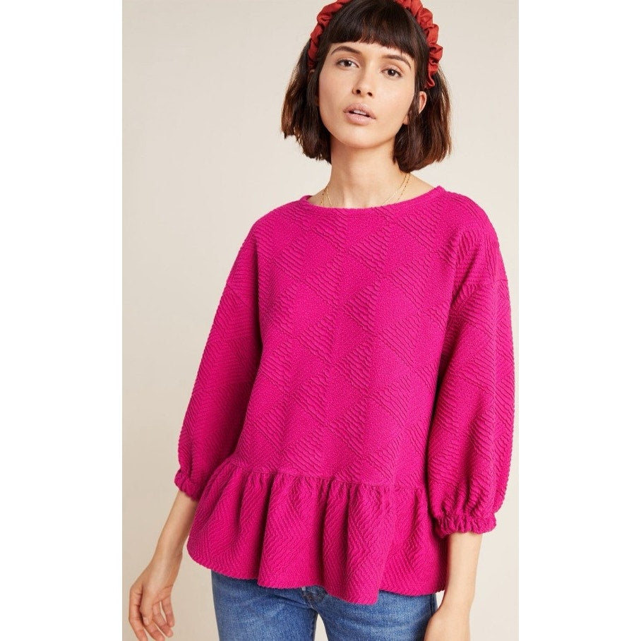 NWT Anthropologie Maeve Dark Pink Textured Mikayla Peplum Top Womens Size XS