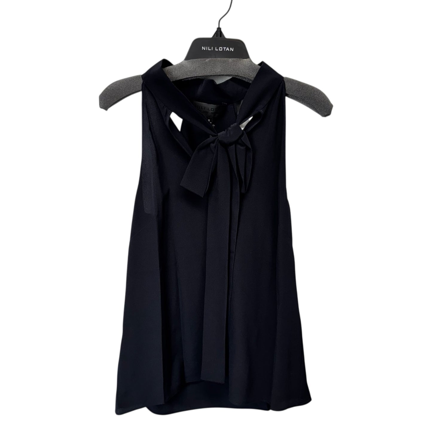 NWT Nili Lotan Dark Navy Sleeveless Zelie Silk Tie Halter Neck Top Womens 0
