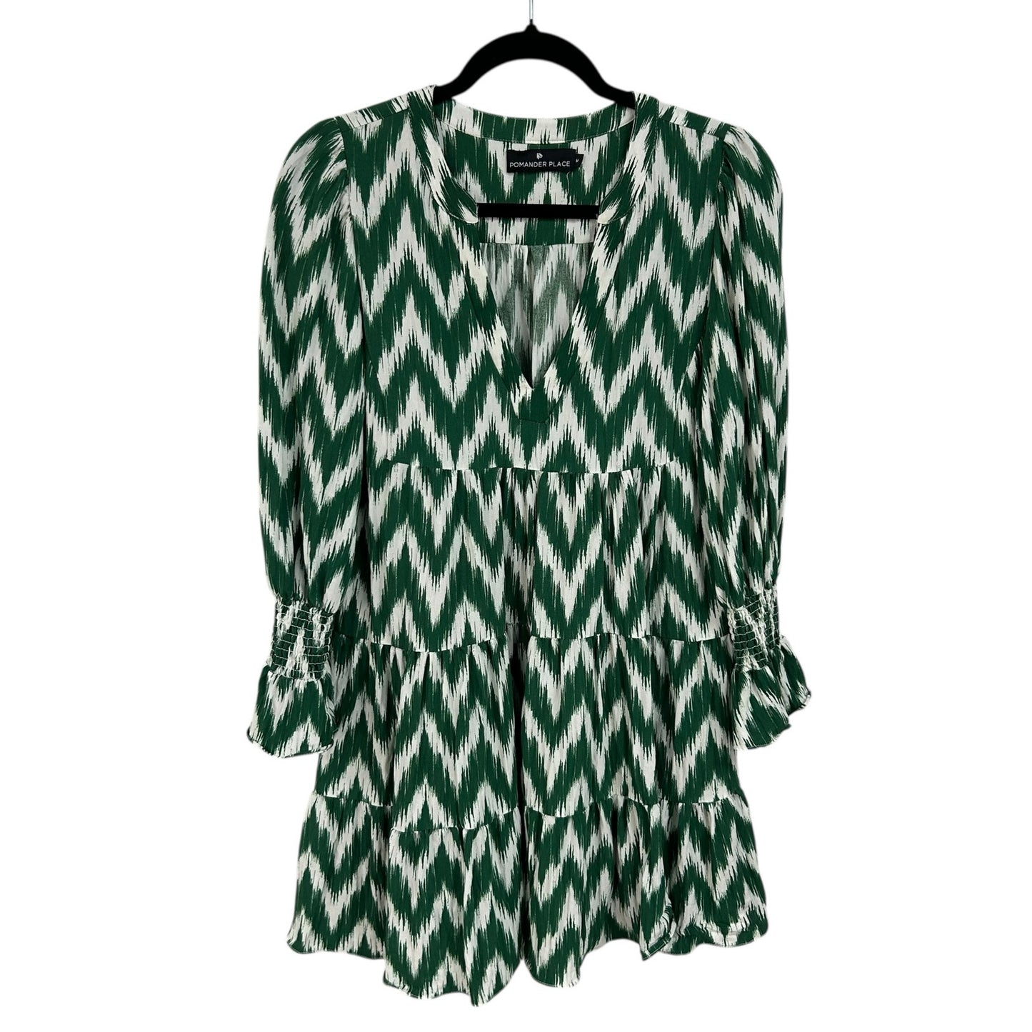 Pomander Place Green Ikat V Neck Long Sleeve Kenzo Mini Dress Womens Medium