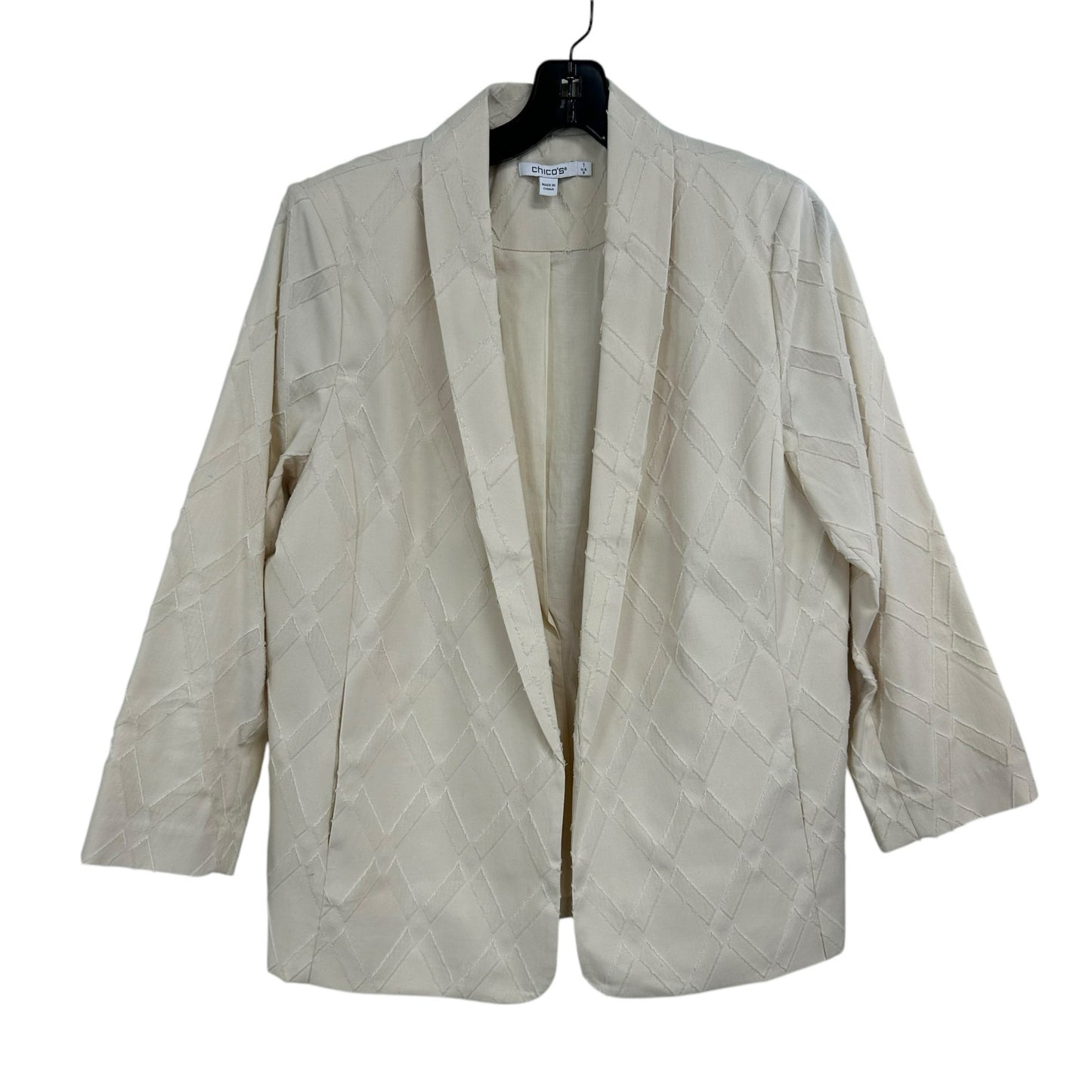 Chico’s Natural Cream Cotton Blend Relaxed Fit Textured Blazer Womens US 8