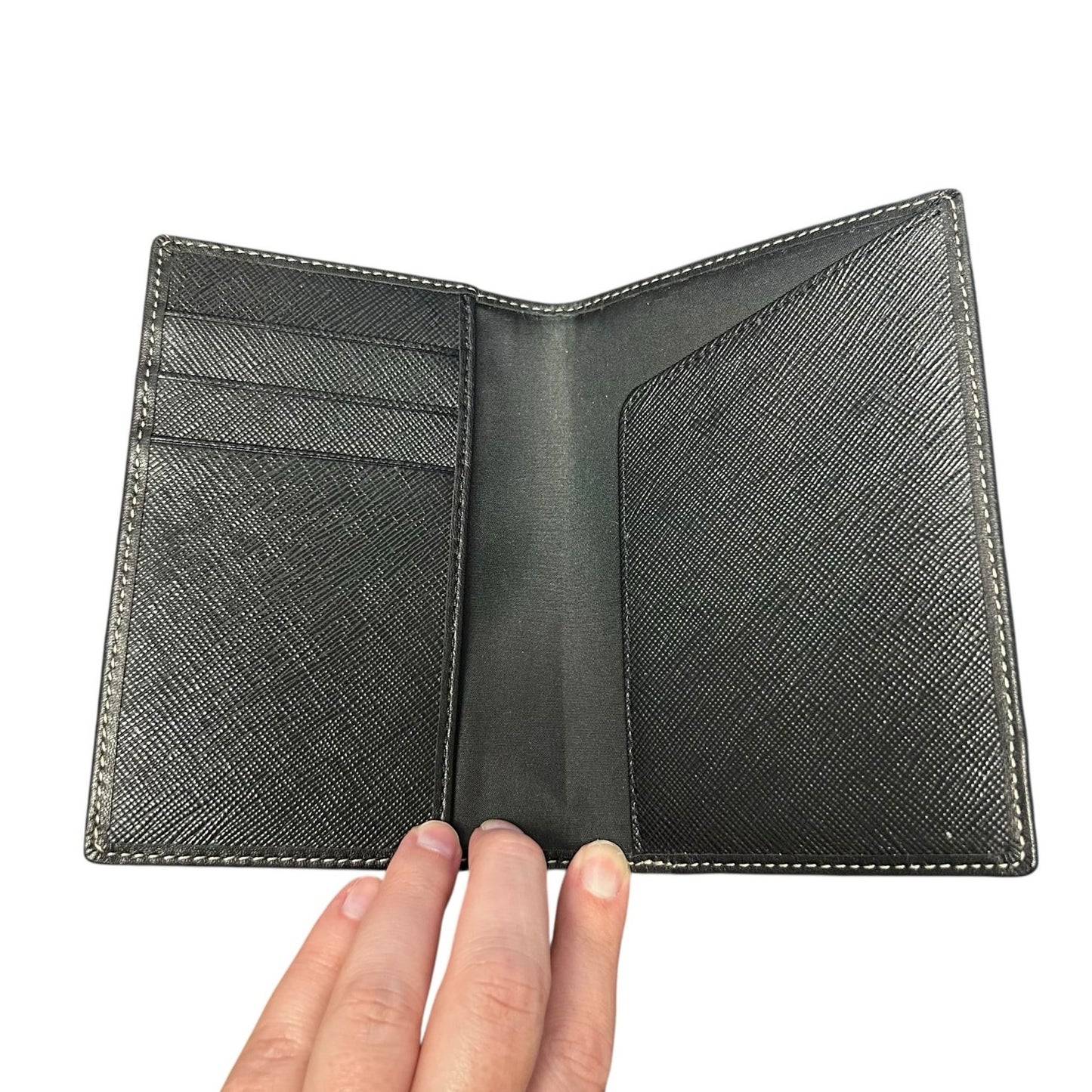 Coach Black Gray Leather Heritage Stripe Passport Holder / Card Holder