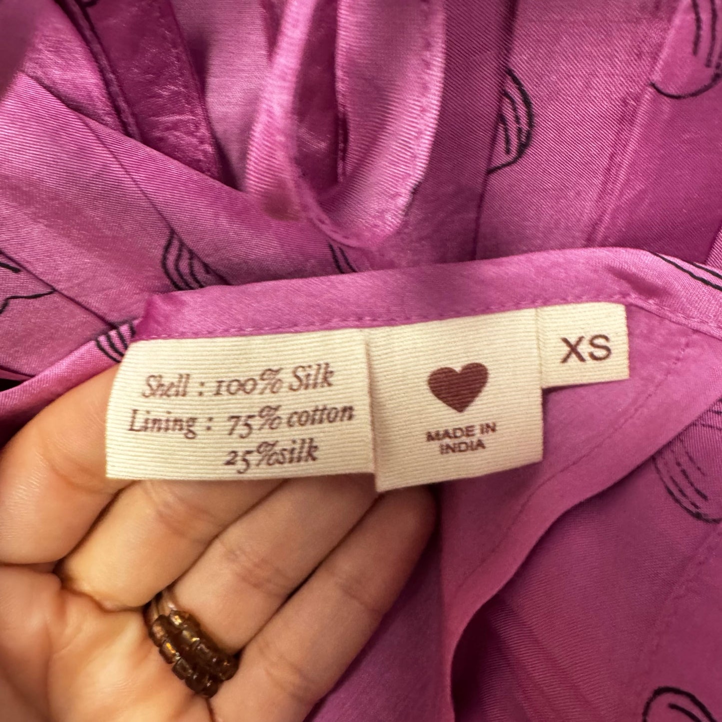 Alix Of Bohemia Fuchsia Heart Print Open Side Tie Front Silk Top Womens X-Small