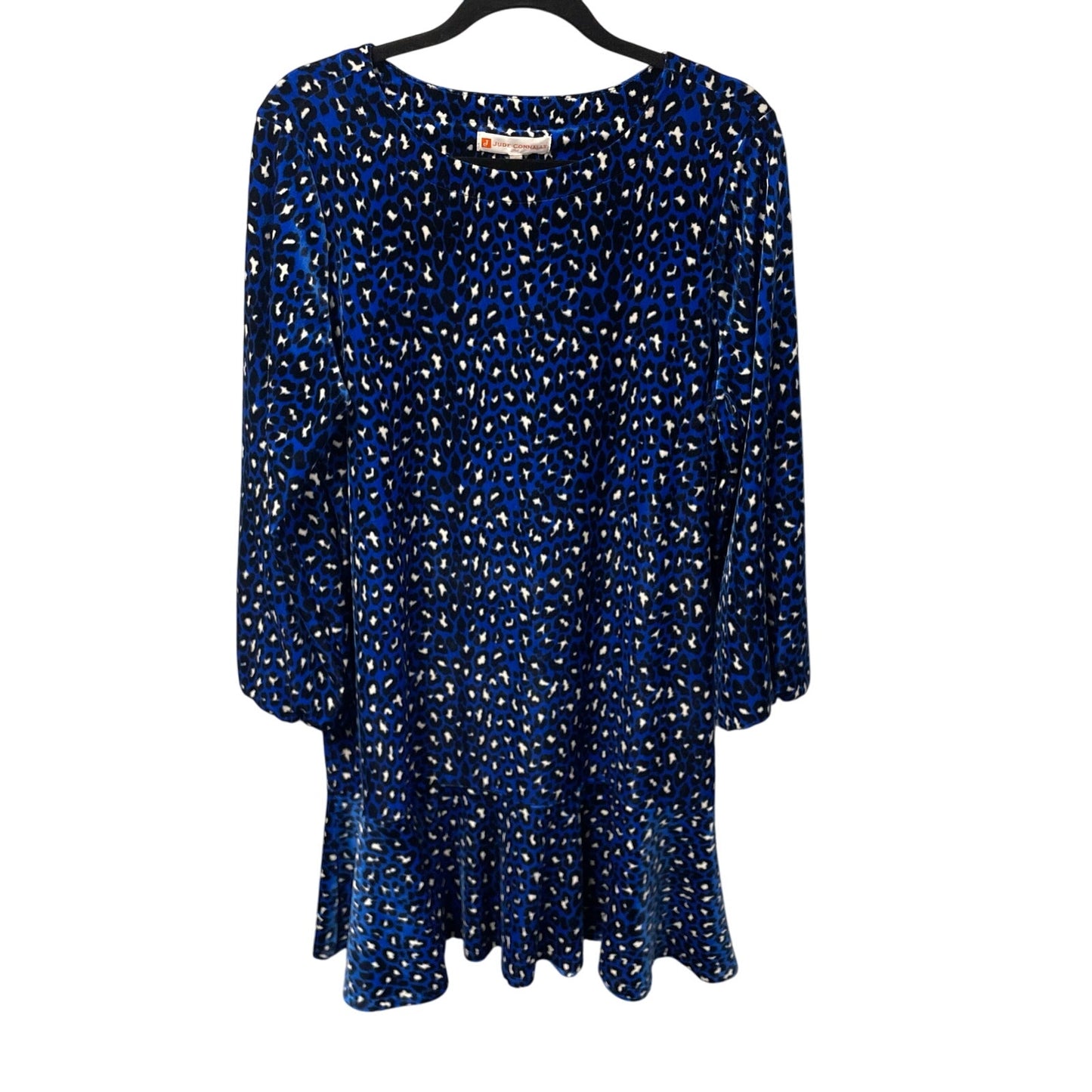 NWT Jude Connally Sadie Mini Dress Royal Blue Navy Velour Leopard Print Large