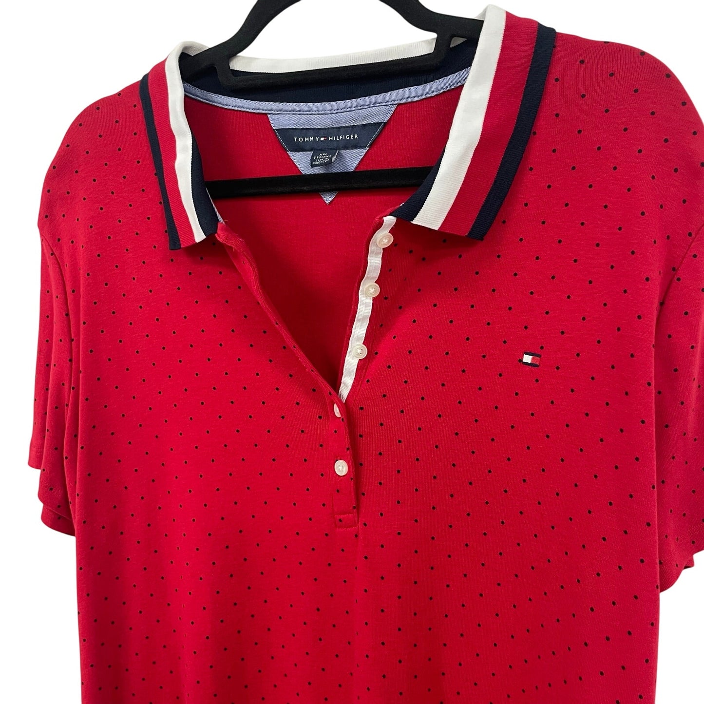 Tommy Hilfiger Short Sleeve Polo Dress Red Navy Polka Dot Print Womens Size XXL