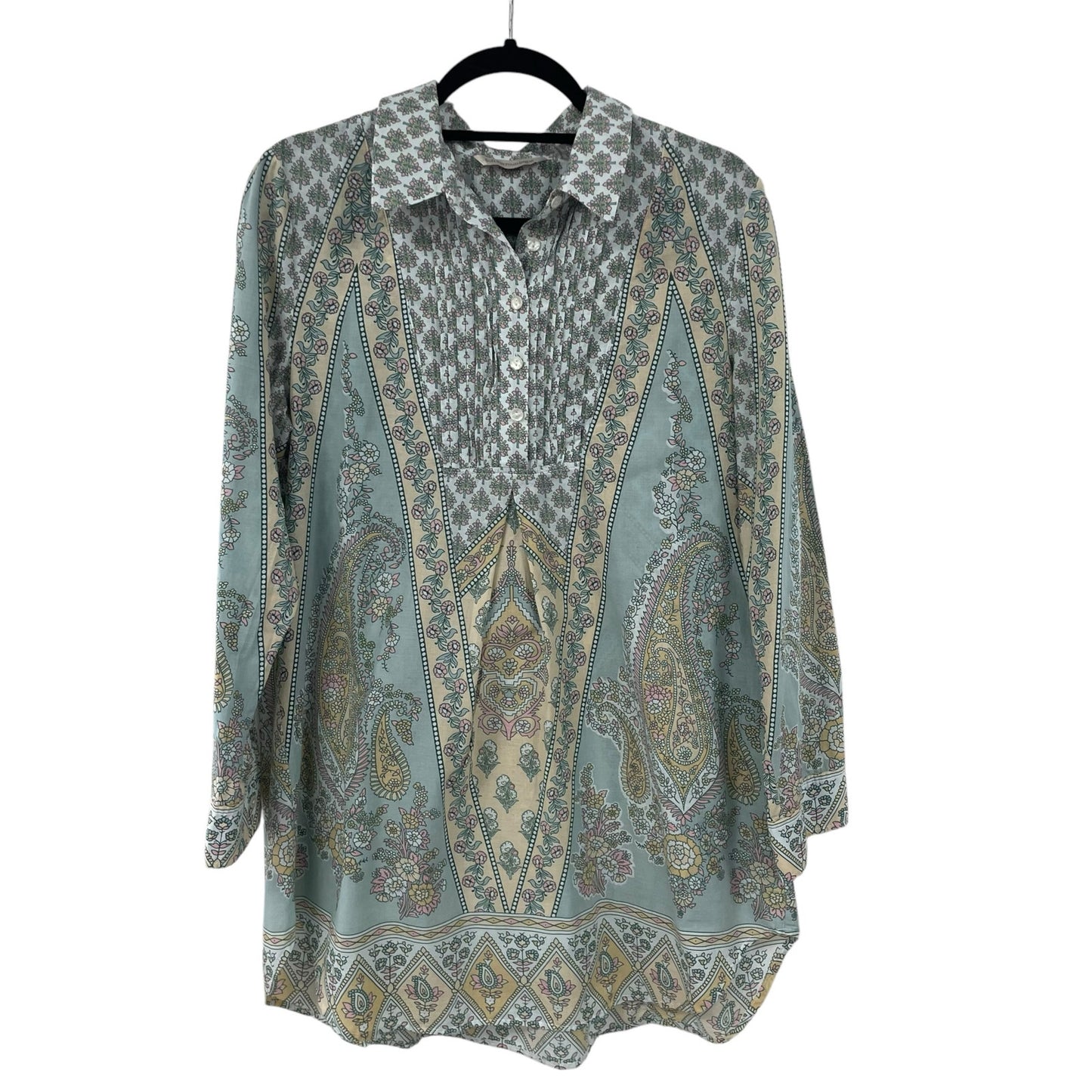 Soft Surroundings Tabitha Long Sleeve Tunic Top Floral Paisley Print Medium