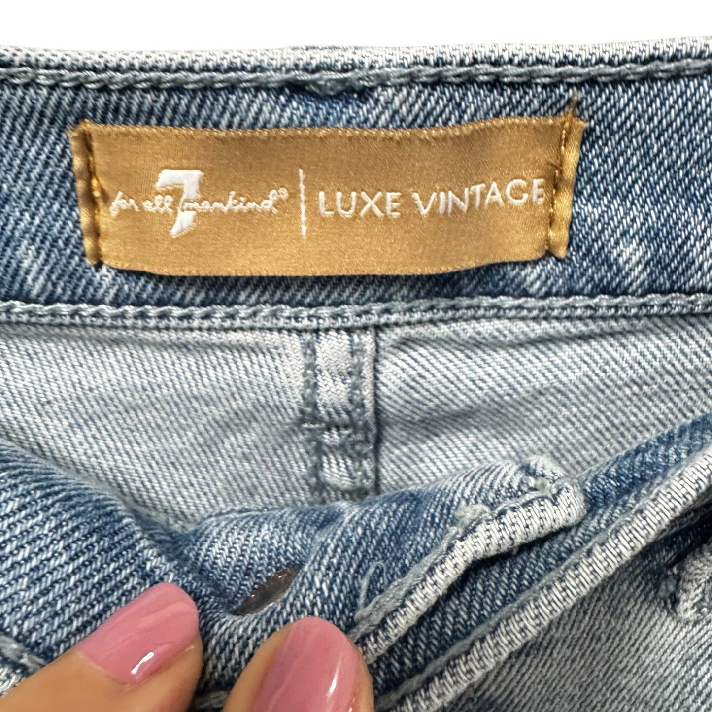 7 For All Mankind Light Wash High Rise Raw Hem Straight Denim Jeans Womens 26