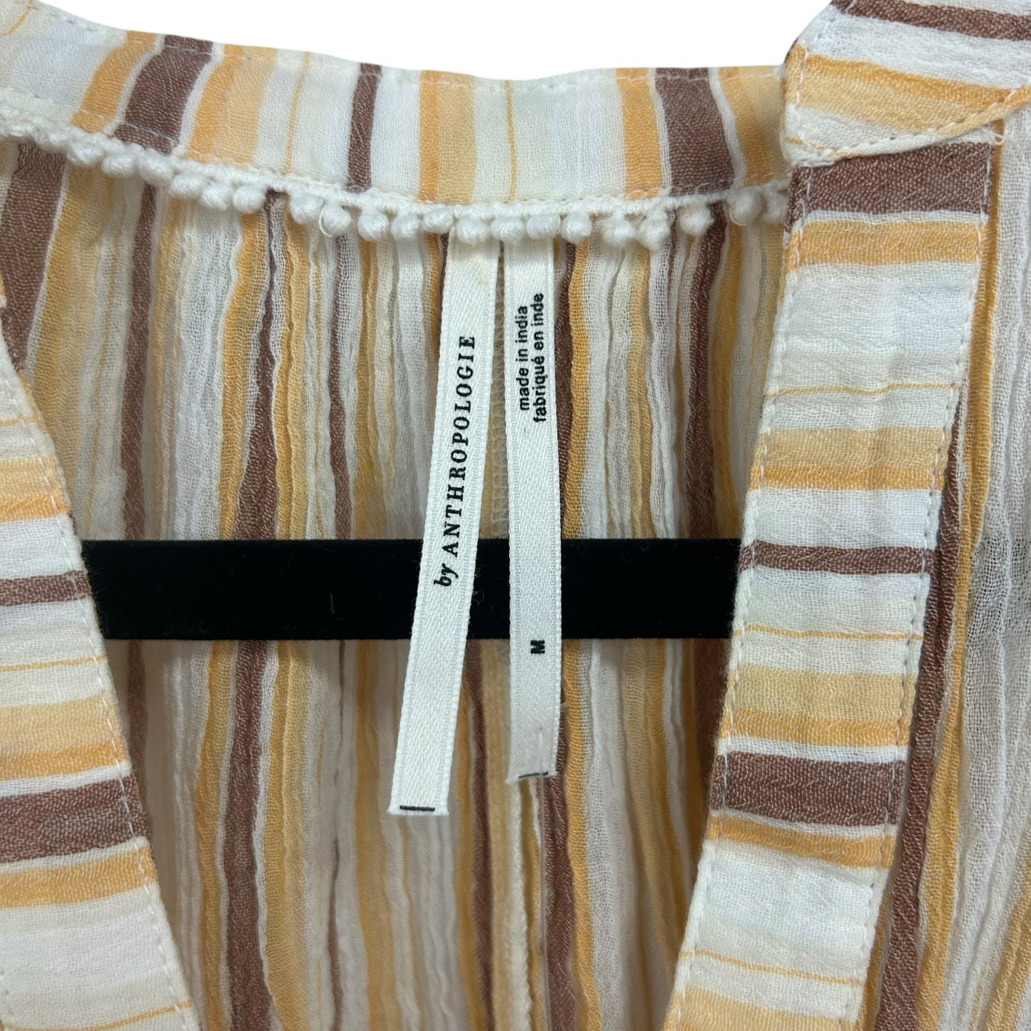 NWT by Anthropologie Yellow White Brown Stripe Tie-Front Blouse Womens Medium