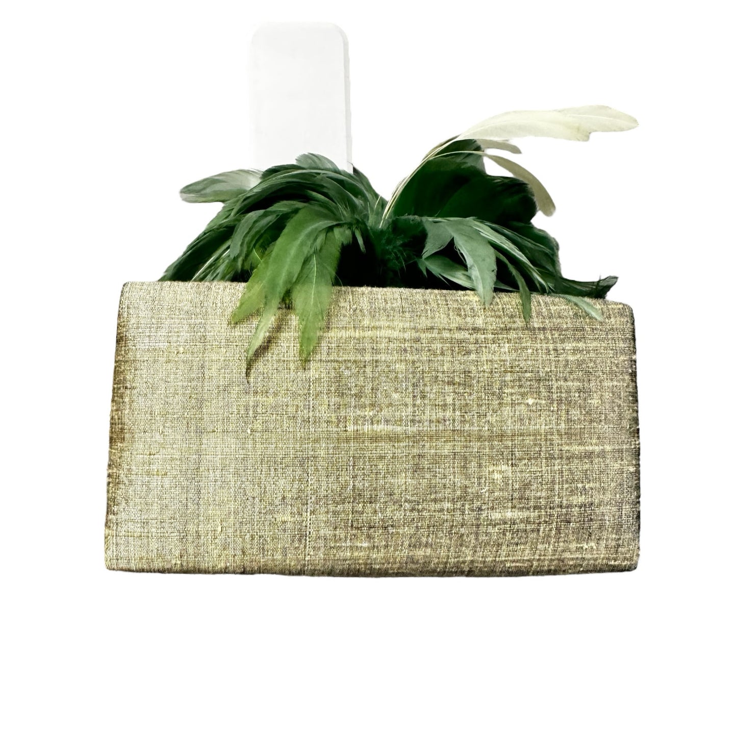 NWT Mother Plucker Feather Company Khaki Sage Green Feather Silk Top Handle Bag