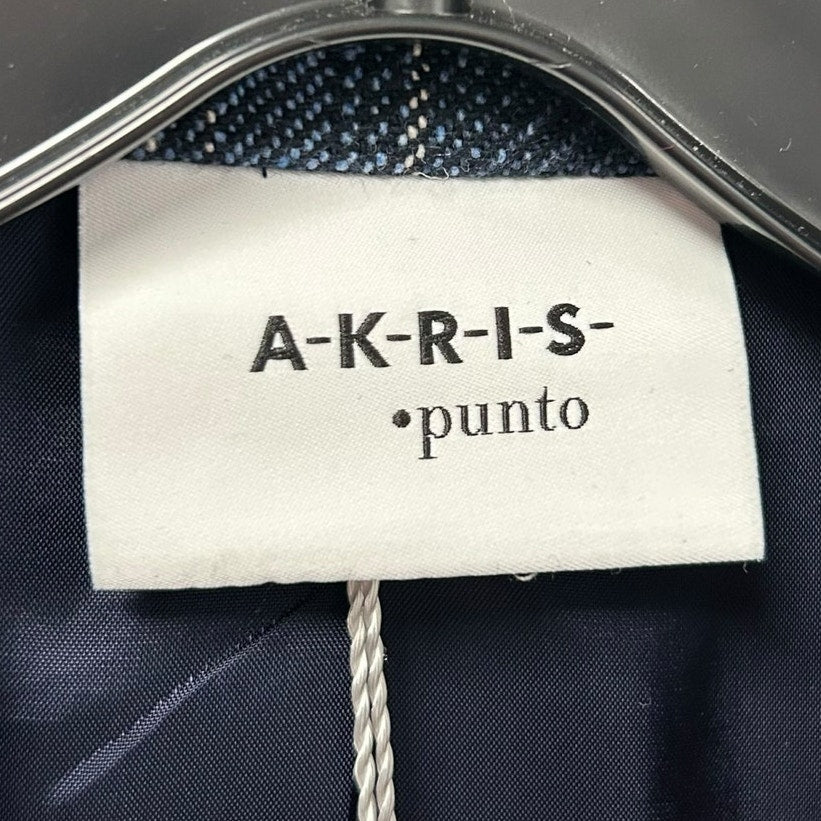 NWT Akris Punto Navy Sky Cream Cotton Blend Front Clasp Denim Blazer Womens US 2