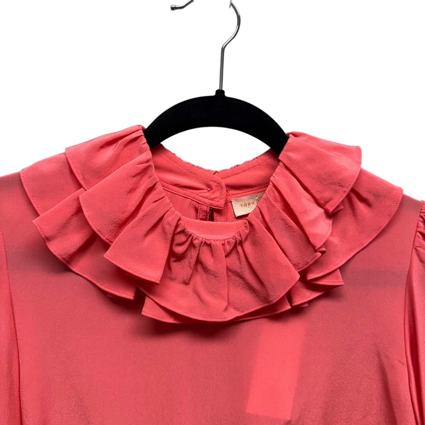 NWT Tory Burch Vivid Pink Long Sleeve Silk Draped Collar Blouse Womens Medium