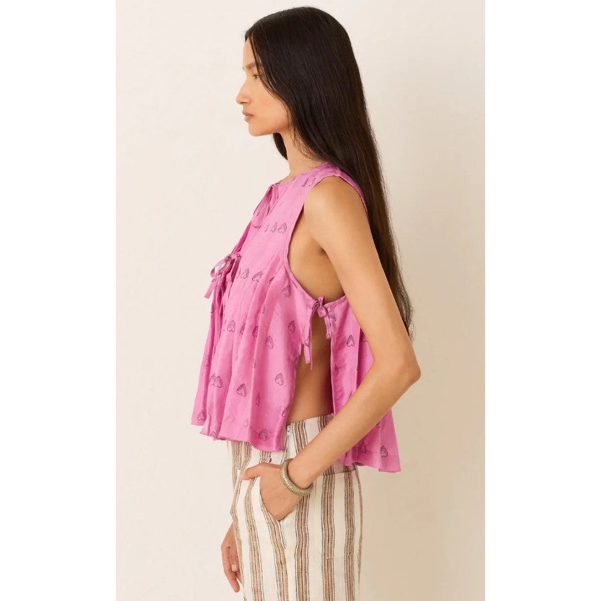 Alix Of Bohemia Fuchsia Heart Print Open Side Tie Front Silk Top Womens X-Small