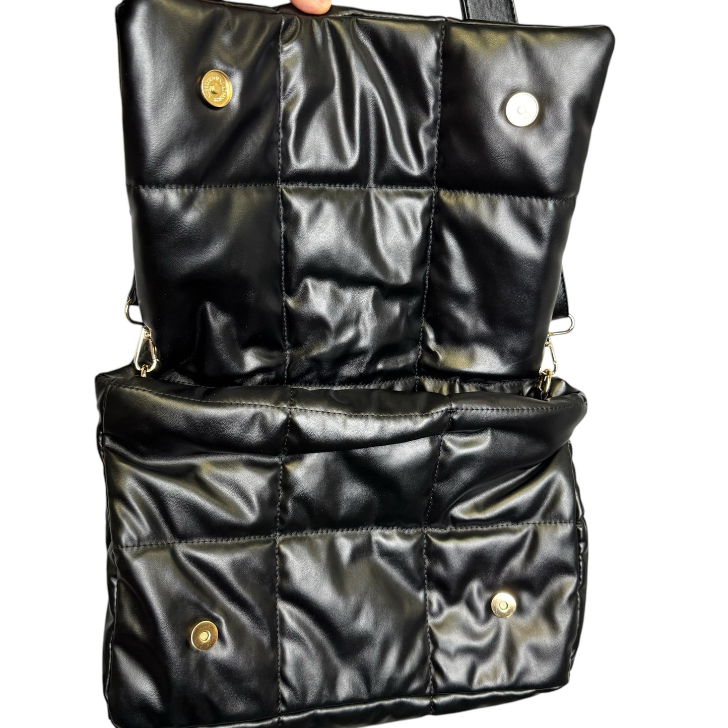 Anthropologie Black Puffy Quilted Fold Over Edison Shoulder Bag
