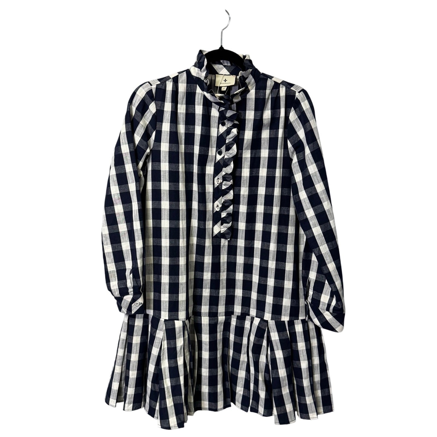 Tuckernuck Navy White Gingham Long Sleeve Linen Blend Tate Dress Womens Small