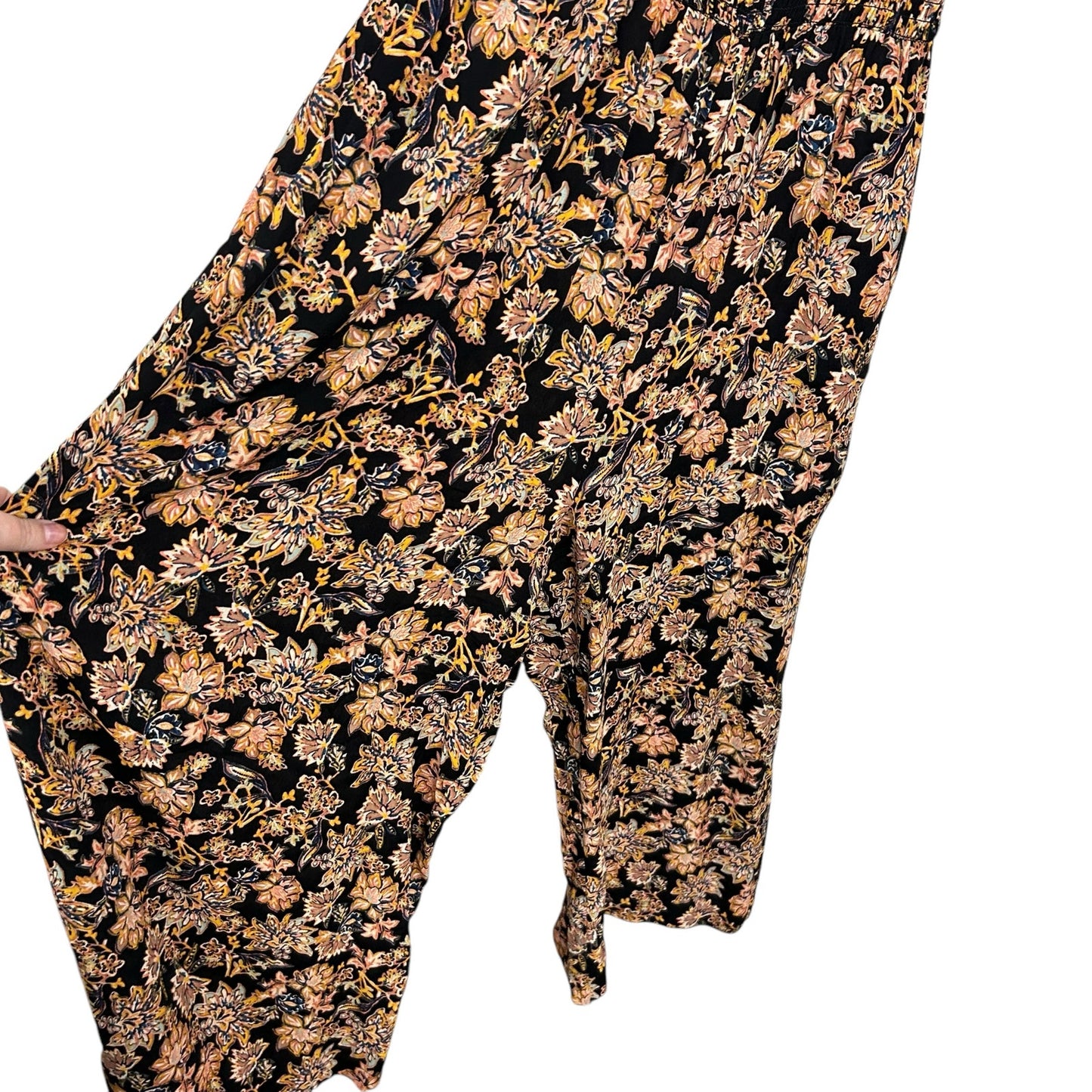Evereve Black Multi Floral Print Smocked Bodice Maren Jumpsuit Womens Large