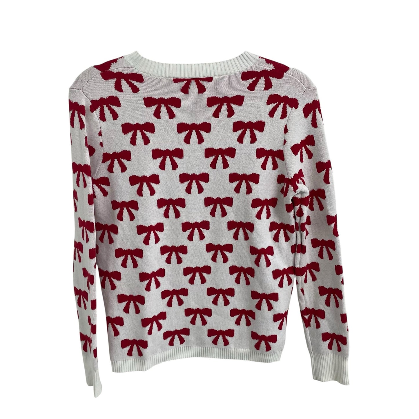 Duffield Lane Heirloom Cotton The Bow Sweater in Ivory Red and Pink Womens XS