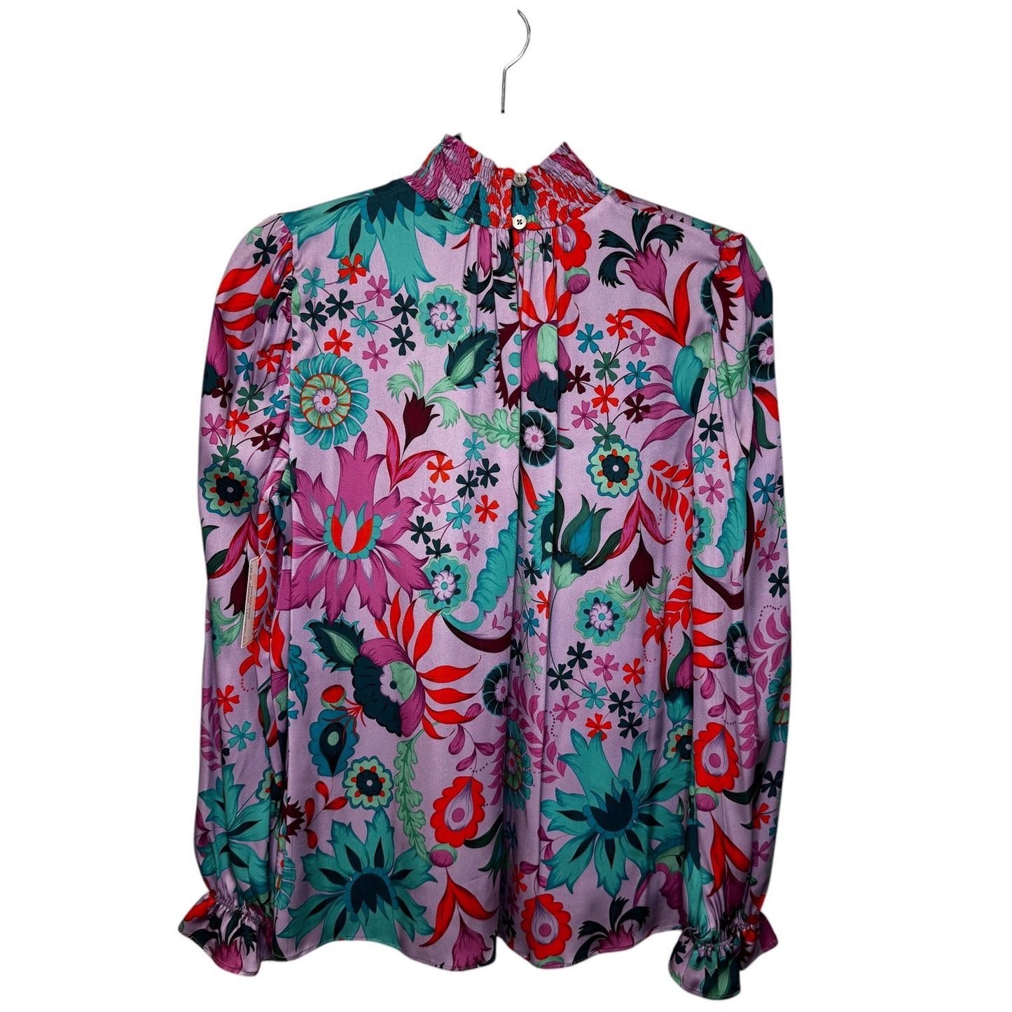NWT Tucker Purple Multi Floral Long Sleeve Mock Neck Silk Blouse Womens Small