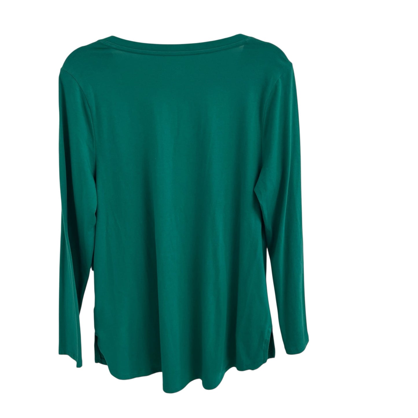 NWT Soft Surroundings Cotton Blend Long Sleeve V Neck T Shirt Green Womens Large