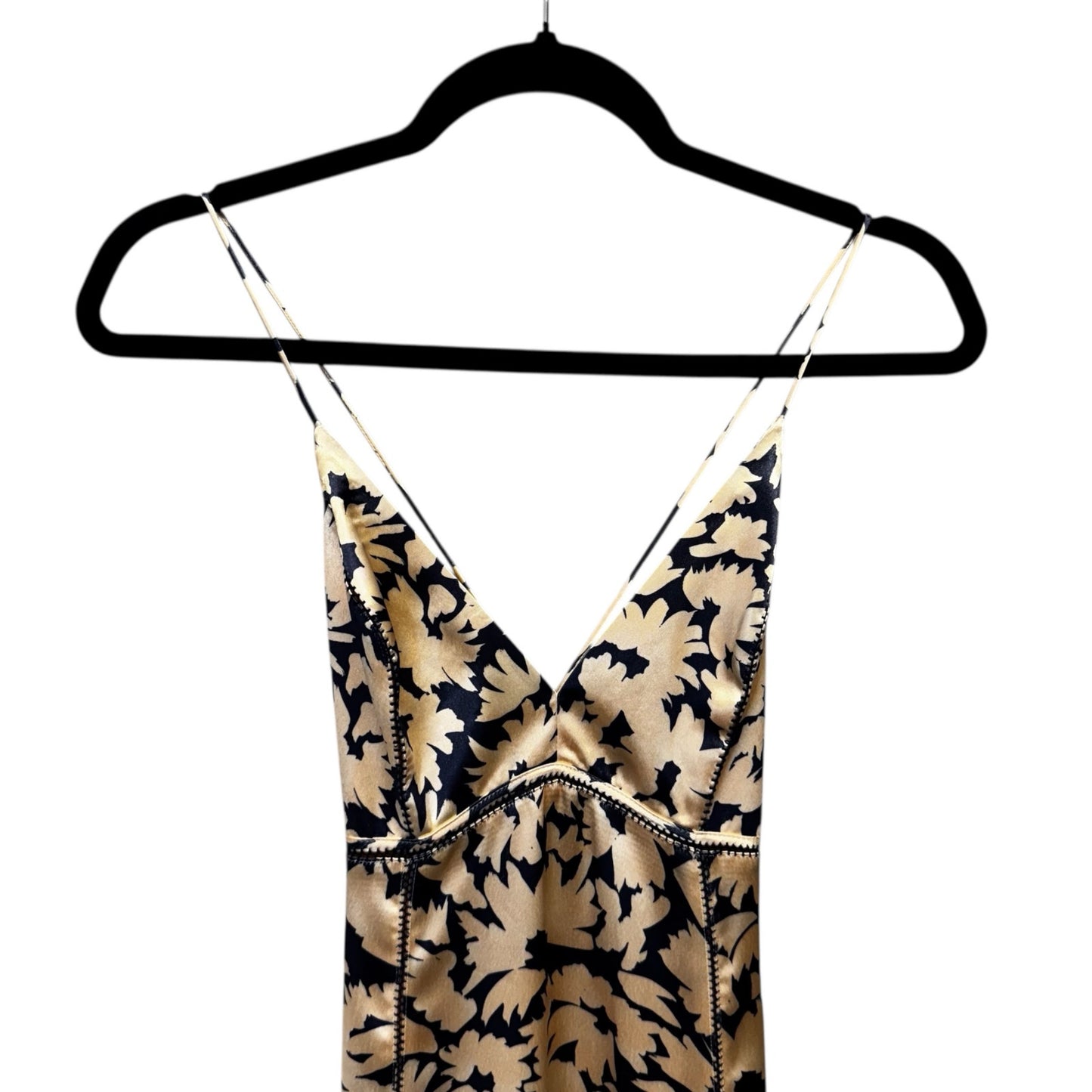 NWT Ulla Johnson Navy Beige Floral Print Sleeveless Evie Satin Dress Womens 0