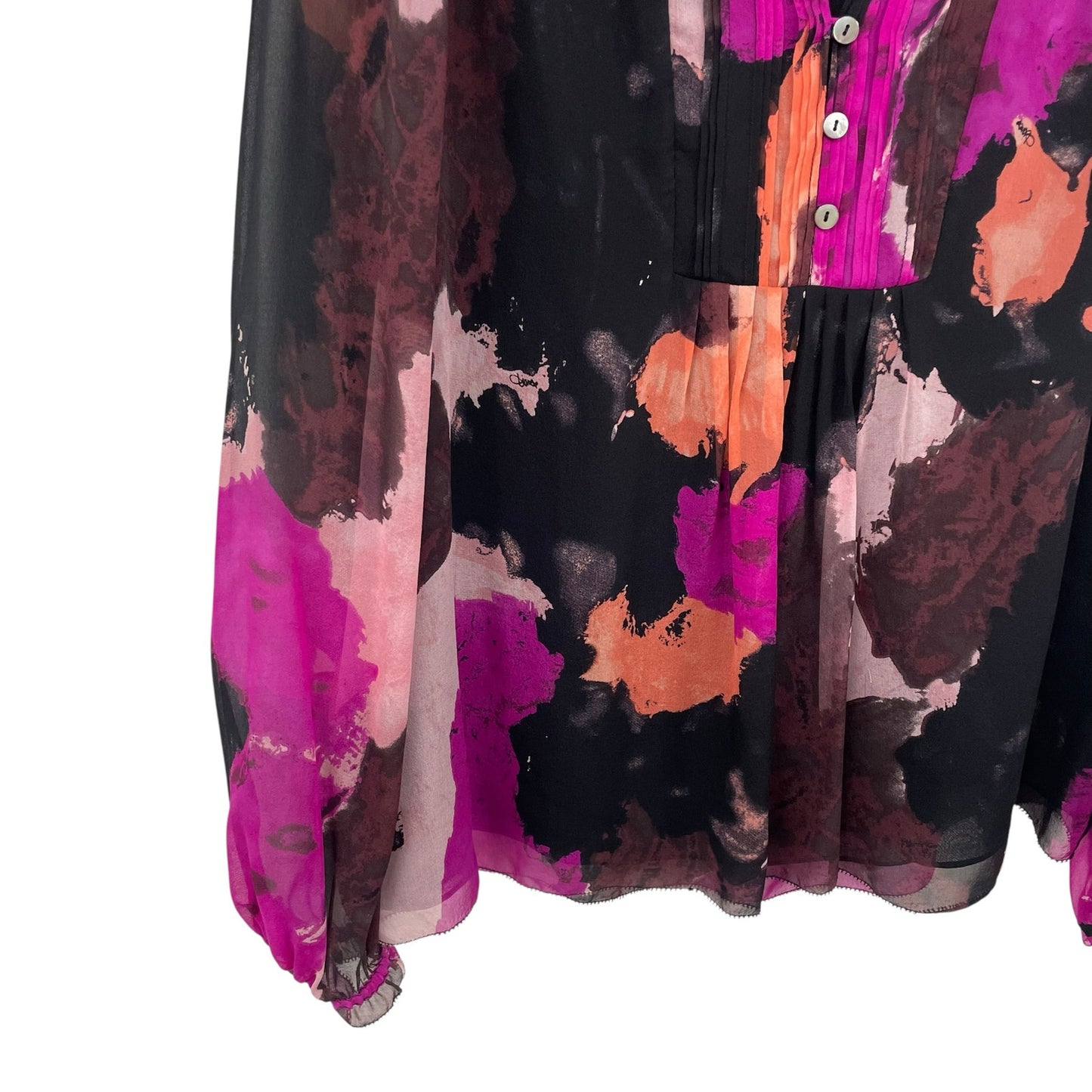 Diane von Furstenberg Silk Sheer Sleeve Button Front Annalise Top Womens Size 12