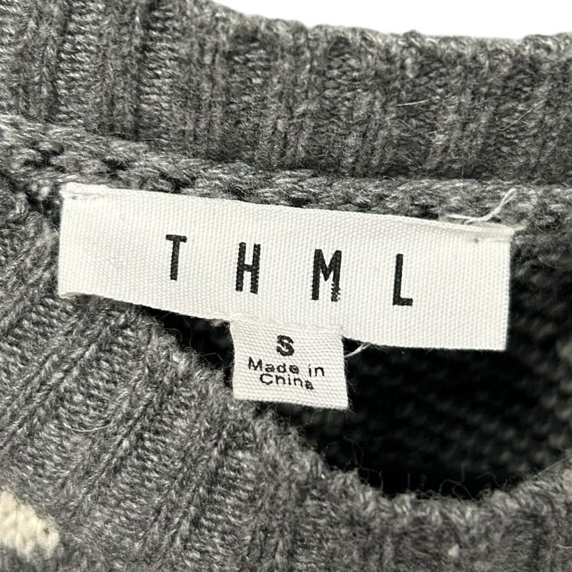 THML Grey White Sheep Print Long Sleeve Pullover Sweater Womens Size Small