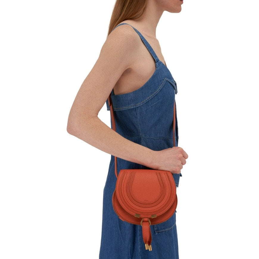 Chloe Burnt Orange Marcie Small Grained Leather Adjustable Strap Saddle Bag