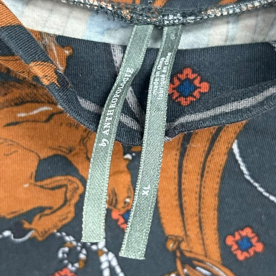 by Anthropologie Adventurer Horse Equestrian Print Mock Neck Top Womens XL