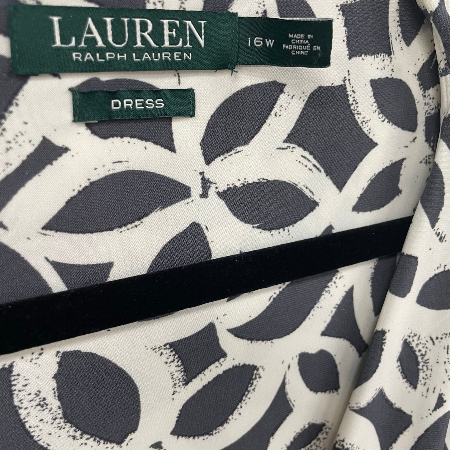 Lauren Ralph Lauren Gray White Floral Lowcut Gathered Waist Dress Size 16W