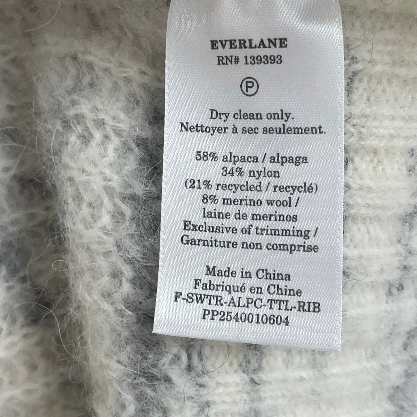 Everlane The Alpaca Wool Oversized Turtleneck Sweater Cream Gray Womens Large