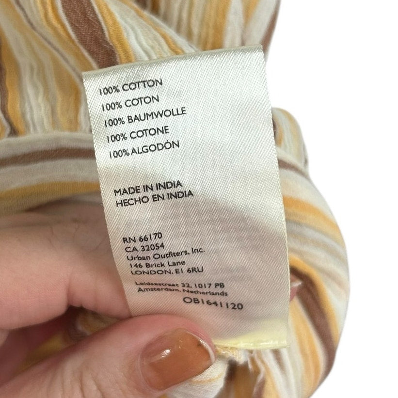 NWT by Anthropologie Yellow White Brown Stripe Tie-Front Blouse Womens Medium