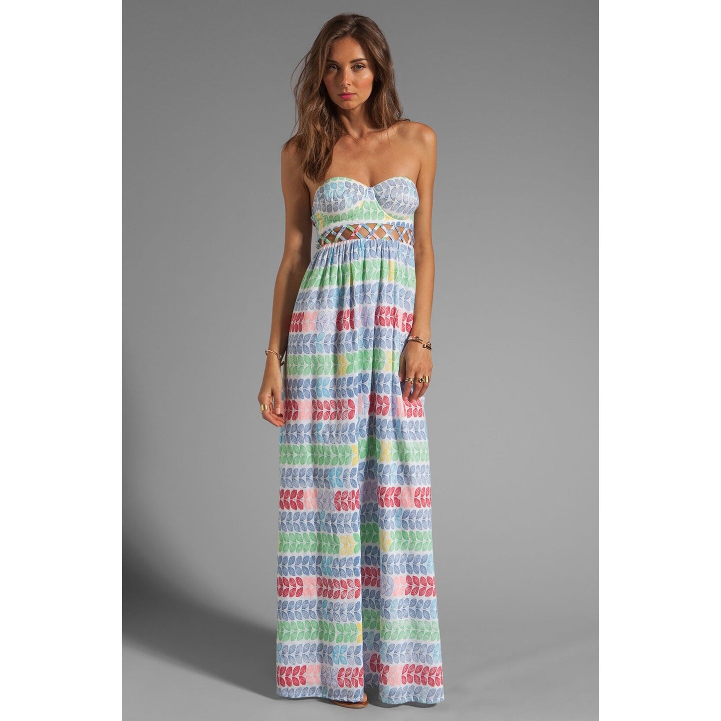 Mara Hoffman Swim Multicolor Leis Lattice Bustier Cotton Maxi Dress Womens 6