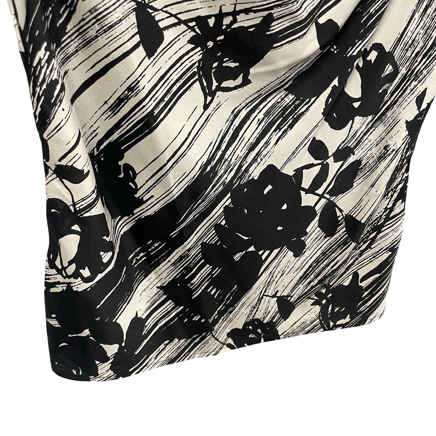 St. John Pure Silk Black White Floral Striped Sleeveless Draped Neck Top Small?