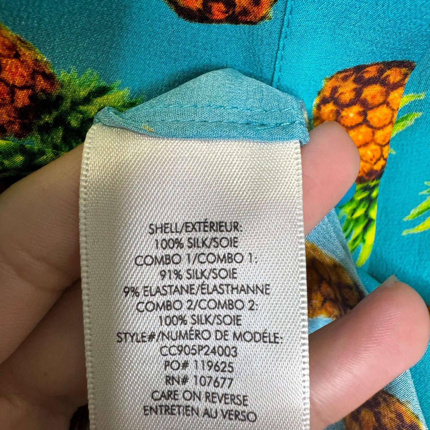 Alice + Olivia Blue Pineapple Print Flutter Sleeve Button Front Top Size Medium