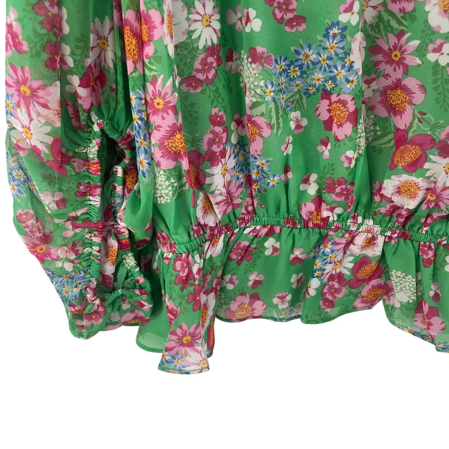 NWT Sugar Lips Curve Akina Floral Ways Ballon Sleeve Blouse Green Pink Womens 3X