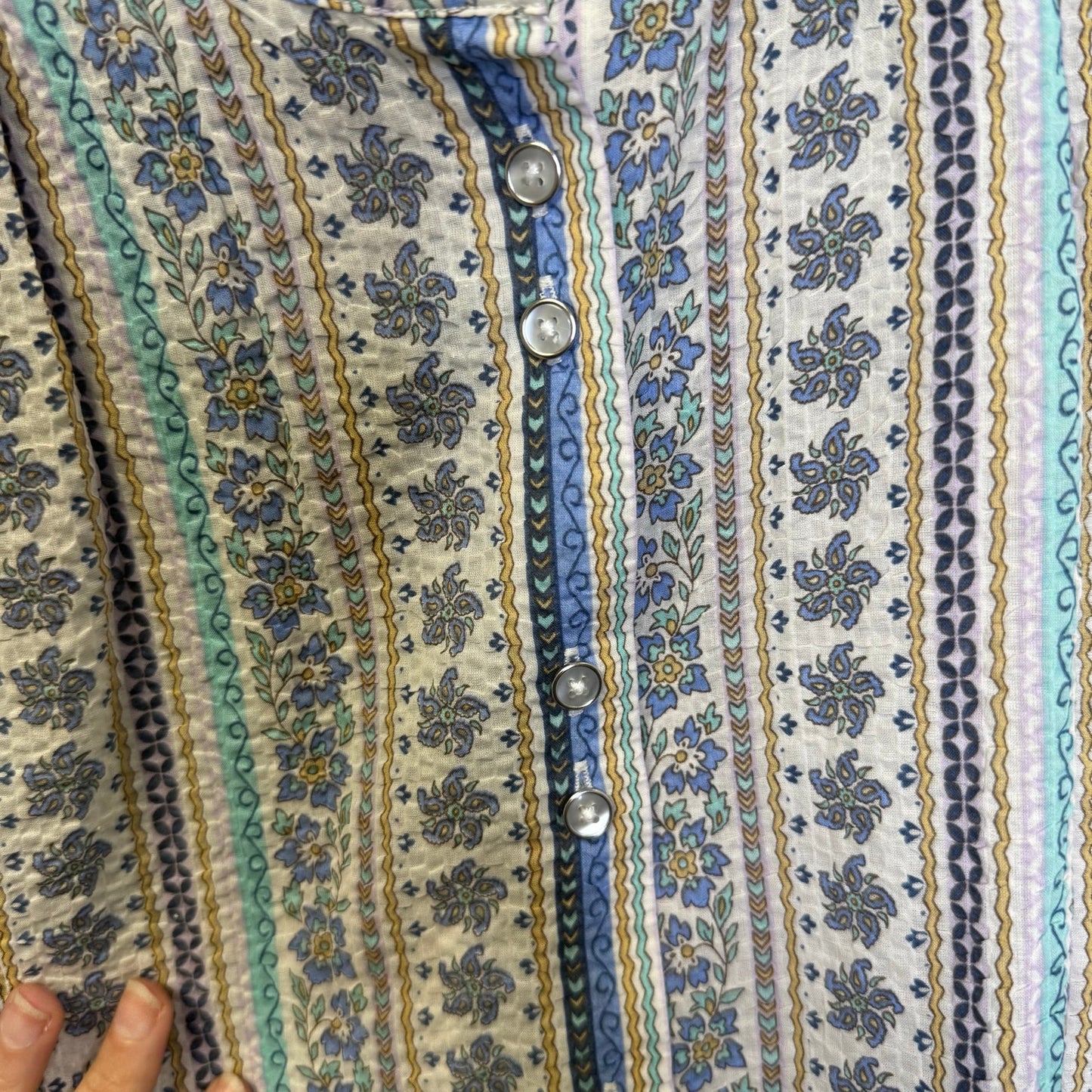 Sundays Multi Color Floral Balloon Sleeve Button Front Blouse Womens Medium