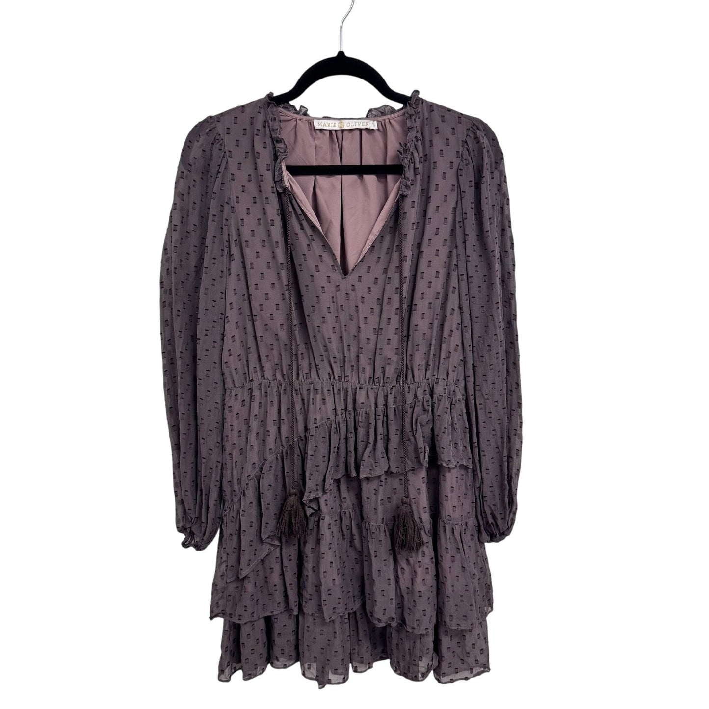 Marie Oliver Purple Long Sleeve V Neck Hanging Tassels Silk Charley Dress Small