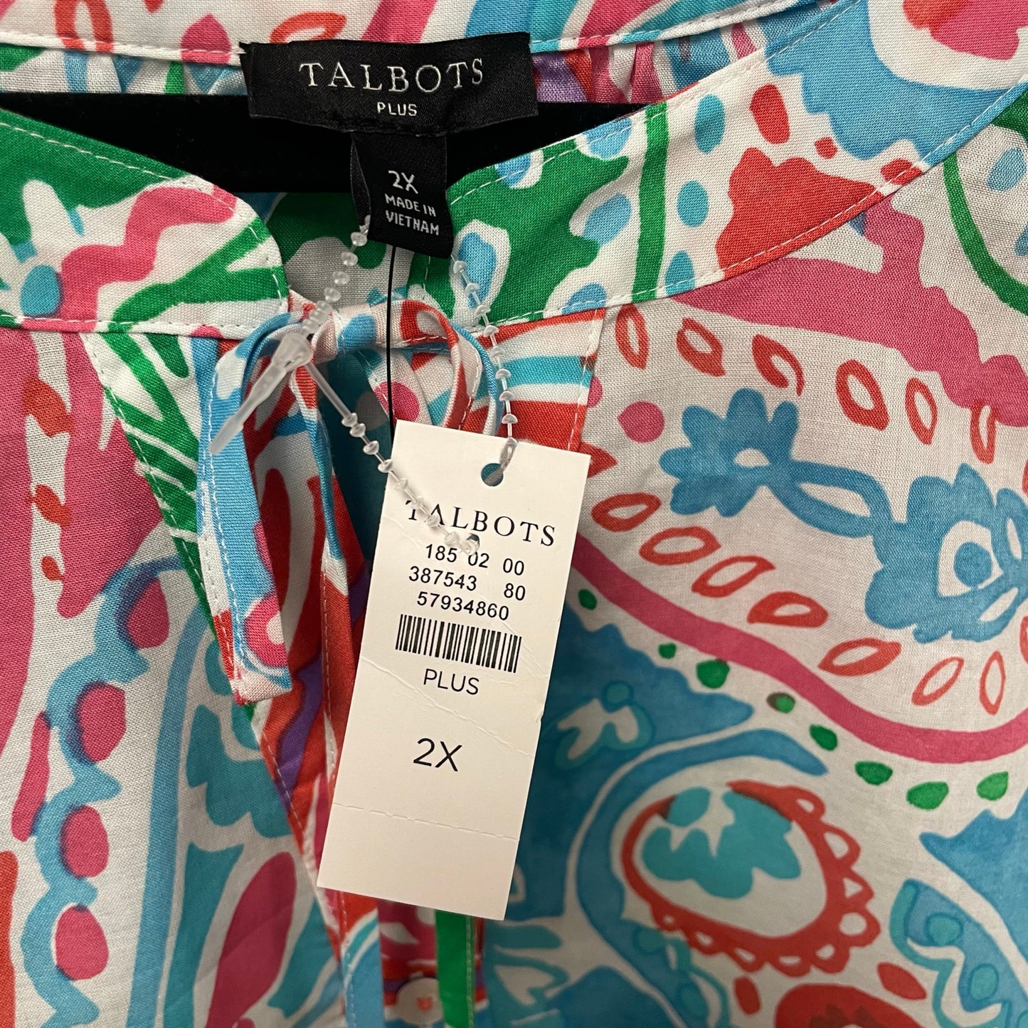 NWT Talbots Sleeveless Tassel Tie Front Multicolor Paisley Print Top Womens 2X