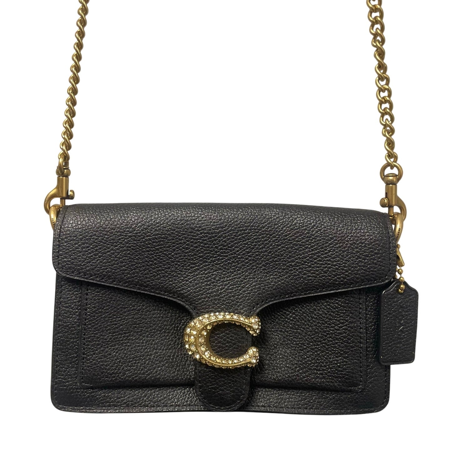 Coach Tabby Mixed Leather Chain Crossbody Bag With Gem C Closure Black Gold