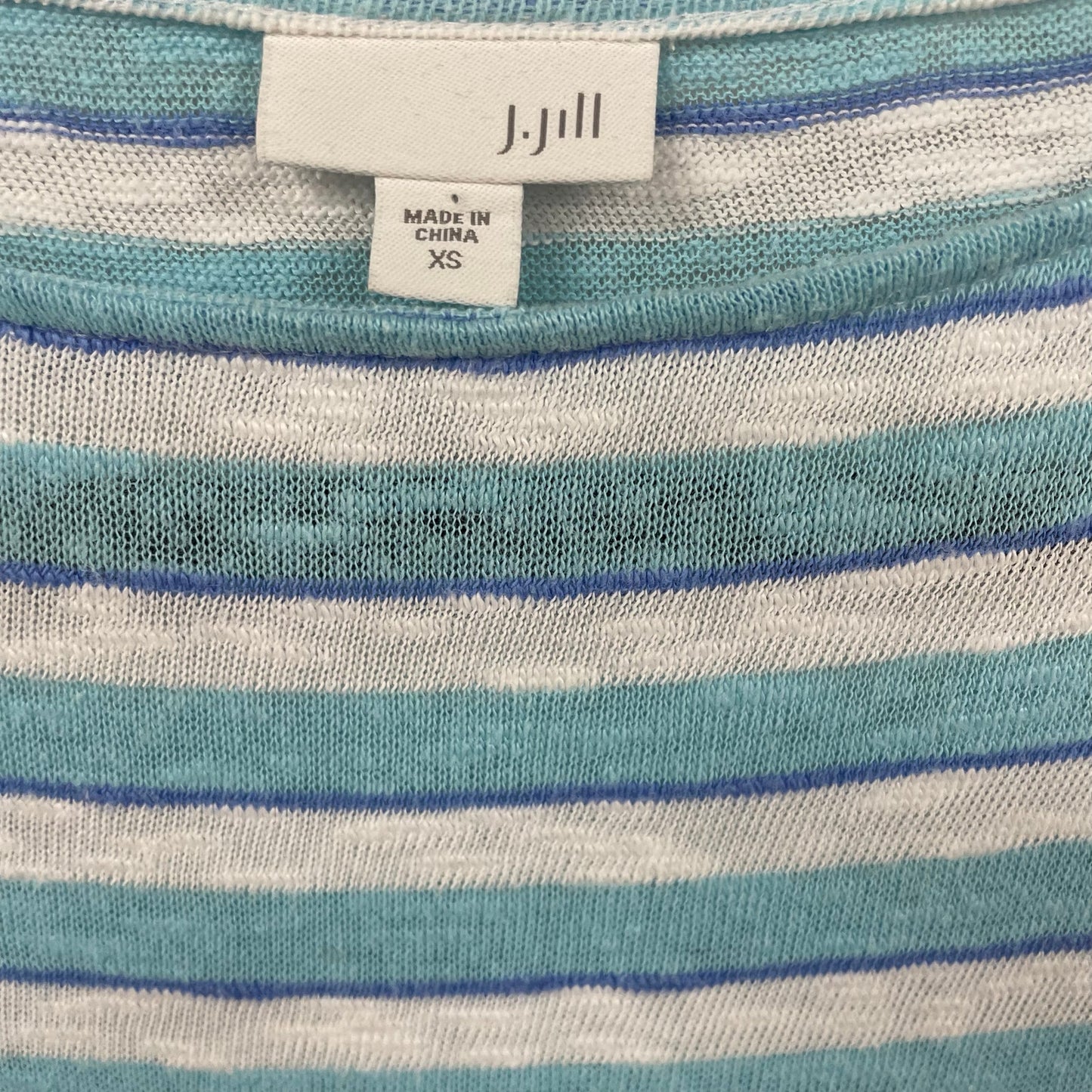 J. Jill Linen Blend Blue White Striped Short Sleeve T Shirt Womens Size XS