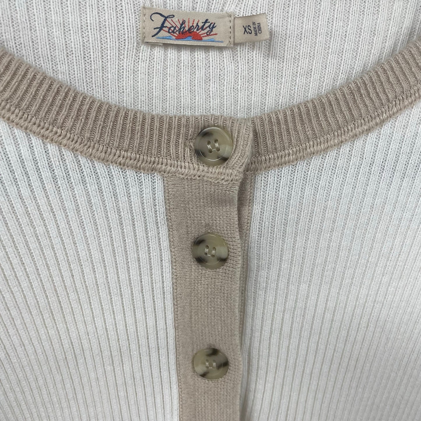 Faherty Mikki Striped Ribbed Knit Henley In Vintage Varsity Womens Size XS
