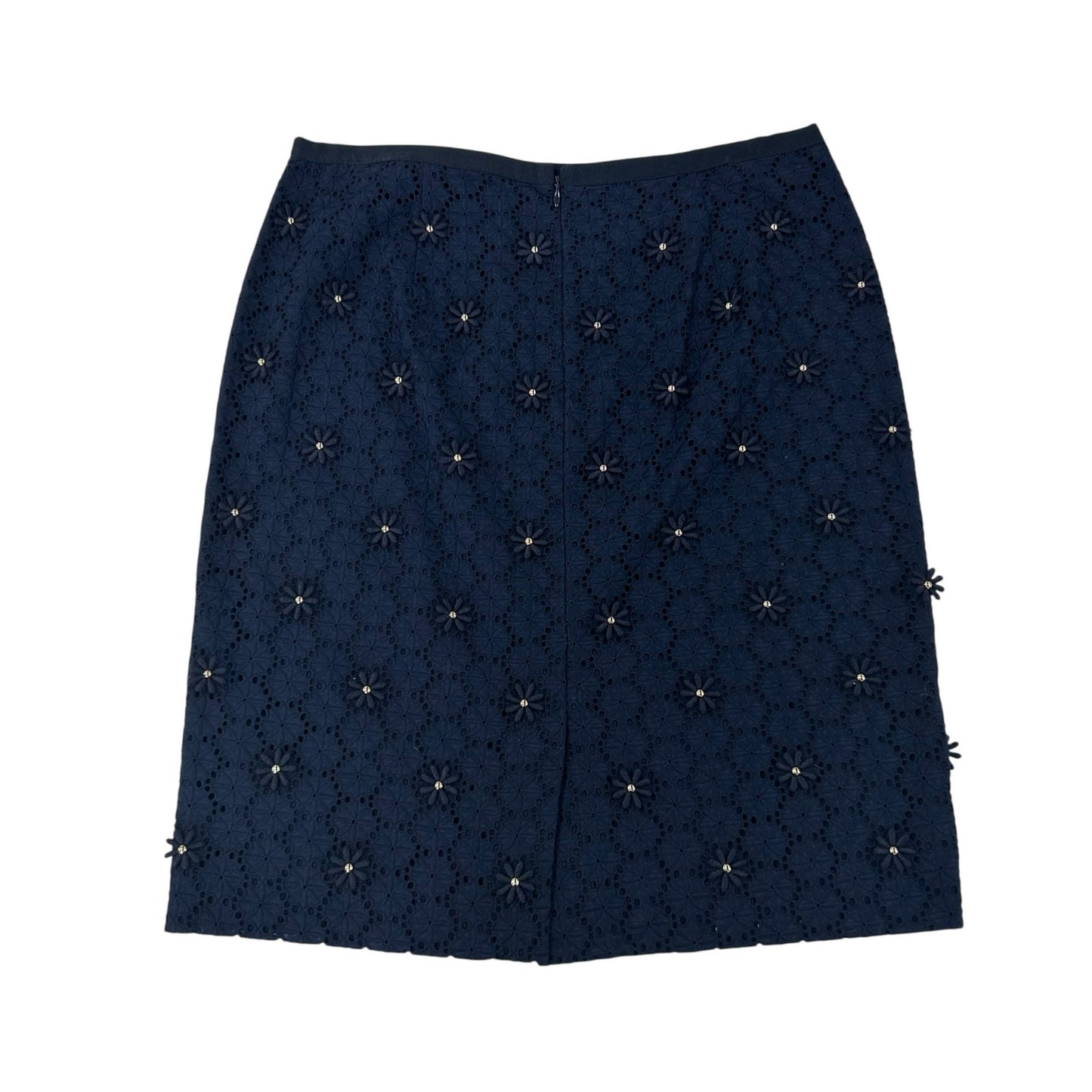 Talbots Navy Floral Eyelet Gold Embellished Lined Pencil Skirt Womens Petite 8