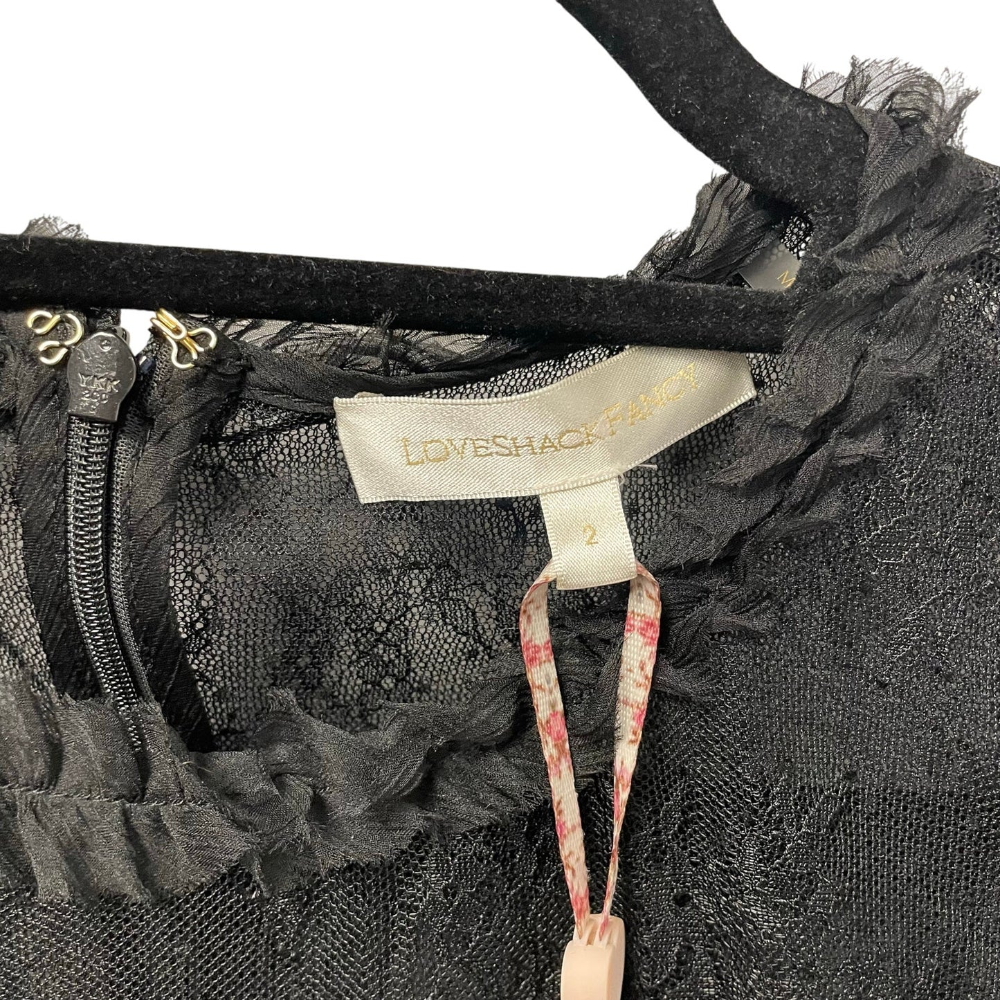 NWT LoveShackFancy Amberleigh Black Ruffle Lace Mini Dress Womens Size 2