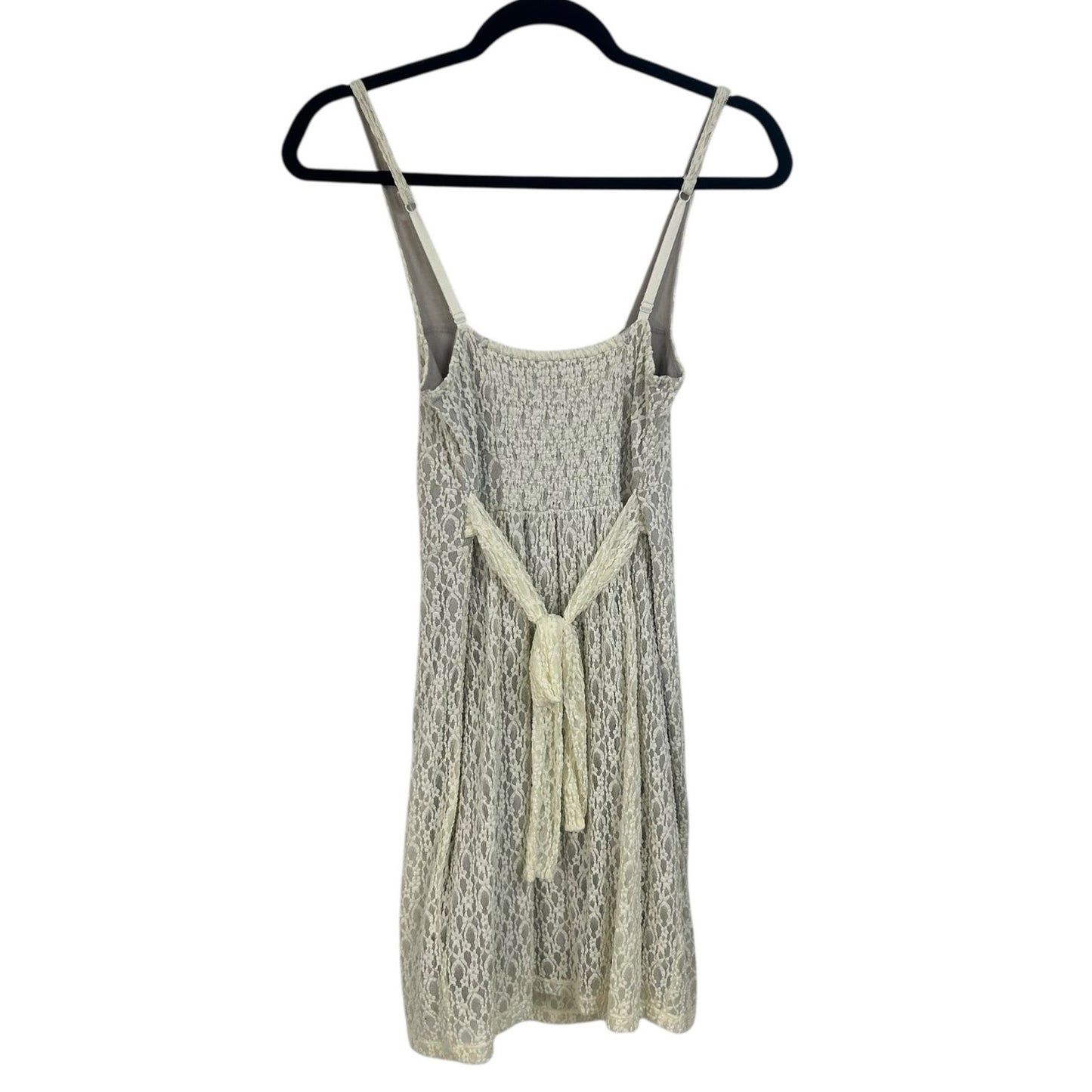 Free People Ivory Lace Bow Lined Tie Back Sleeveless Mini Dress Womens Medium