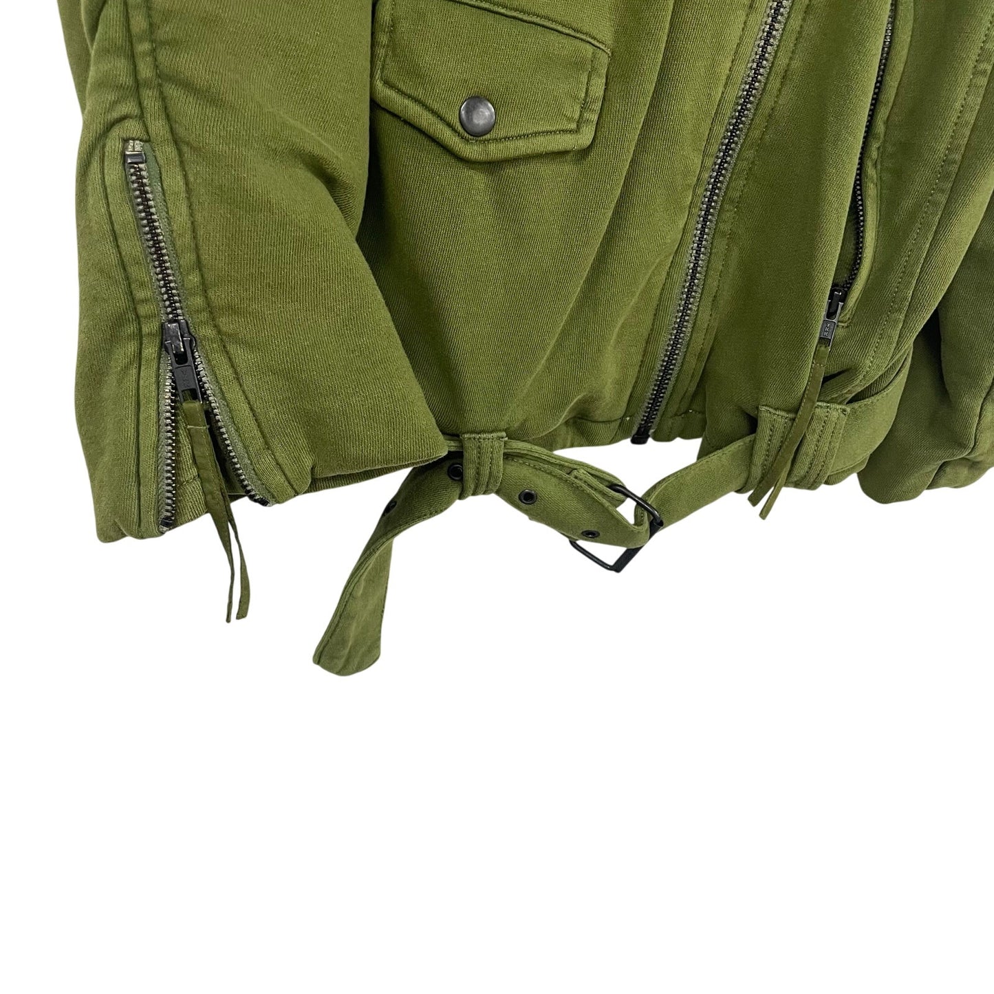 Free People We The Free Rebel Knit Oversized Moto Jacket Green Womens Small