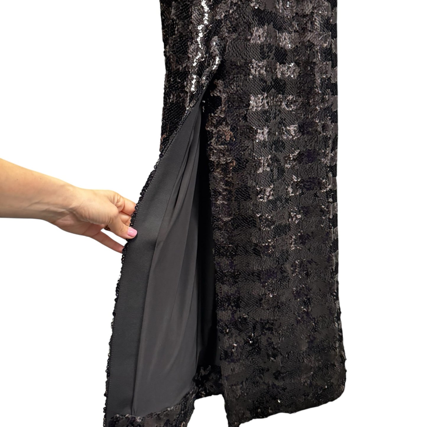 NWT Balmain Black Sequin Gold Button High Collar Fitted Long Maxi Dress Women 36