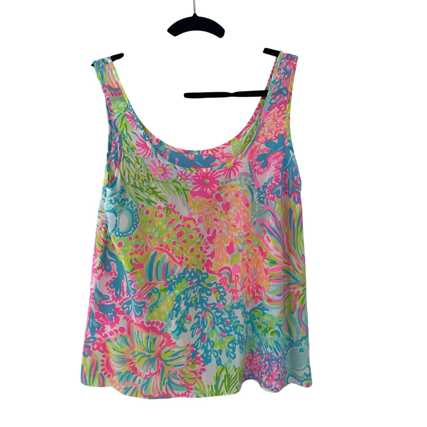 Lilly Pulitzer Cosmos 100% Silk Lovers Coral Colorful Tank Top Womnes Medium